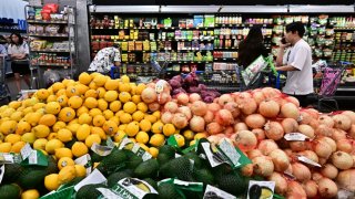 People shop at a grocery store on August 14, 2024 in Rosemead, California.