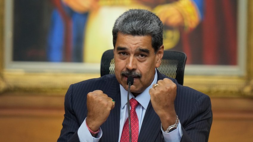 FILE – President Nicolas Maduro gestures during a news conference at Miraflores presidential palace in Caracas, Venezuela, July 31, 2024, three days after his disputed reelection.