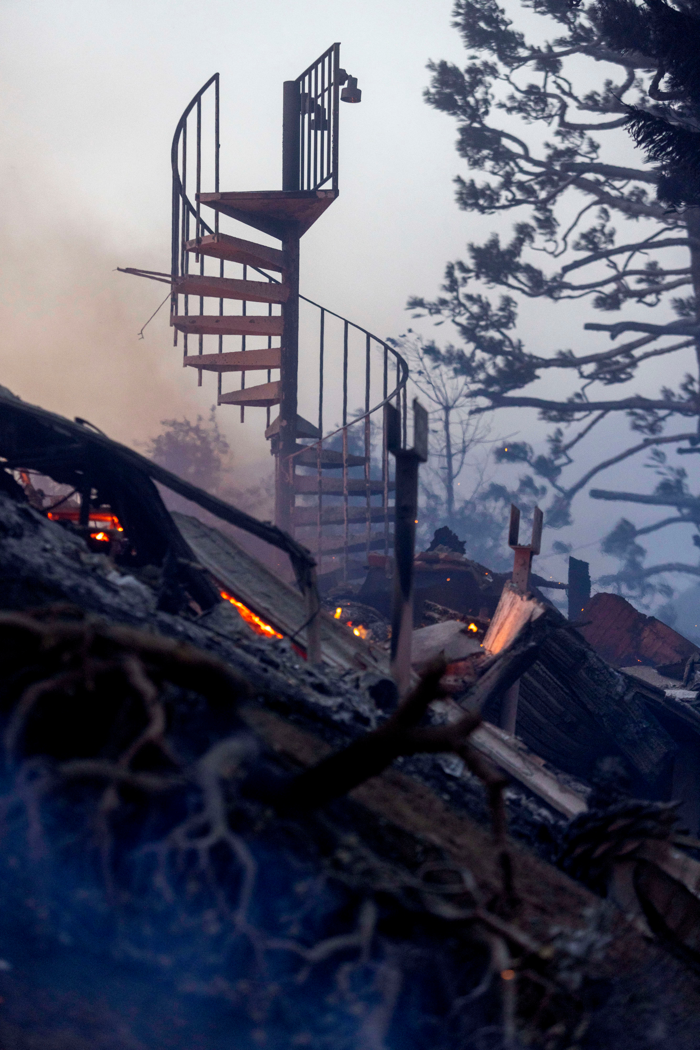 A staircase left standing after a house burned during the Palisades Fire in the Pacific Palisades on Jan. 7, 2025.