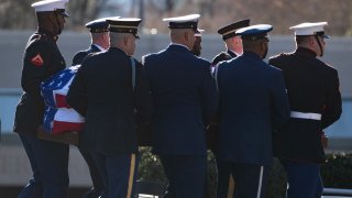 ATLANTA, GEORGIA – JANUARY 04: Military members carry the casket of former U.S. President Jimmy Carter into the Carter Center on January 04, 2025 in Atlanta, Georgia. The remains will lie in repose at the Center until January 7 when they will be transported to Washington, D.C. to lie in state at the Capital until January 9. Carter died on December 29, 2024 at the age of 100.  (Photo by Scott Olson/Getty Images)