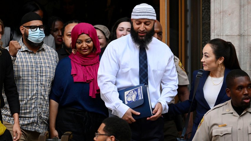 Adnan Syed leaves the courthouse after the Sept. 19, 2022, hearing that freed him. While he remains free, his convictions have since been reinstated by Maryland’s Supreme Court. (Jerry Jackson/Baltimore Sun/Tribune News Service via Getty Images)