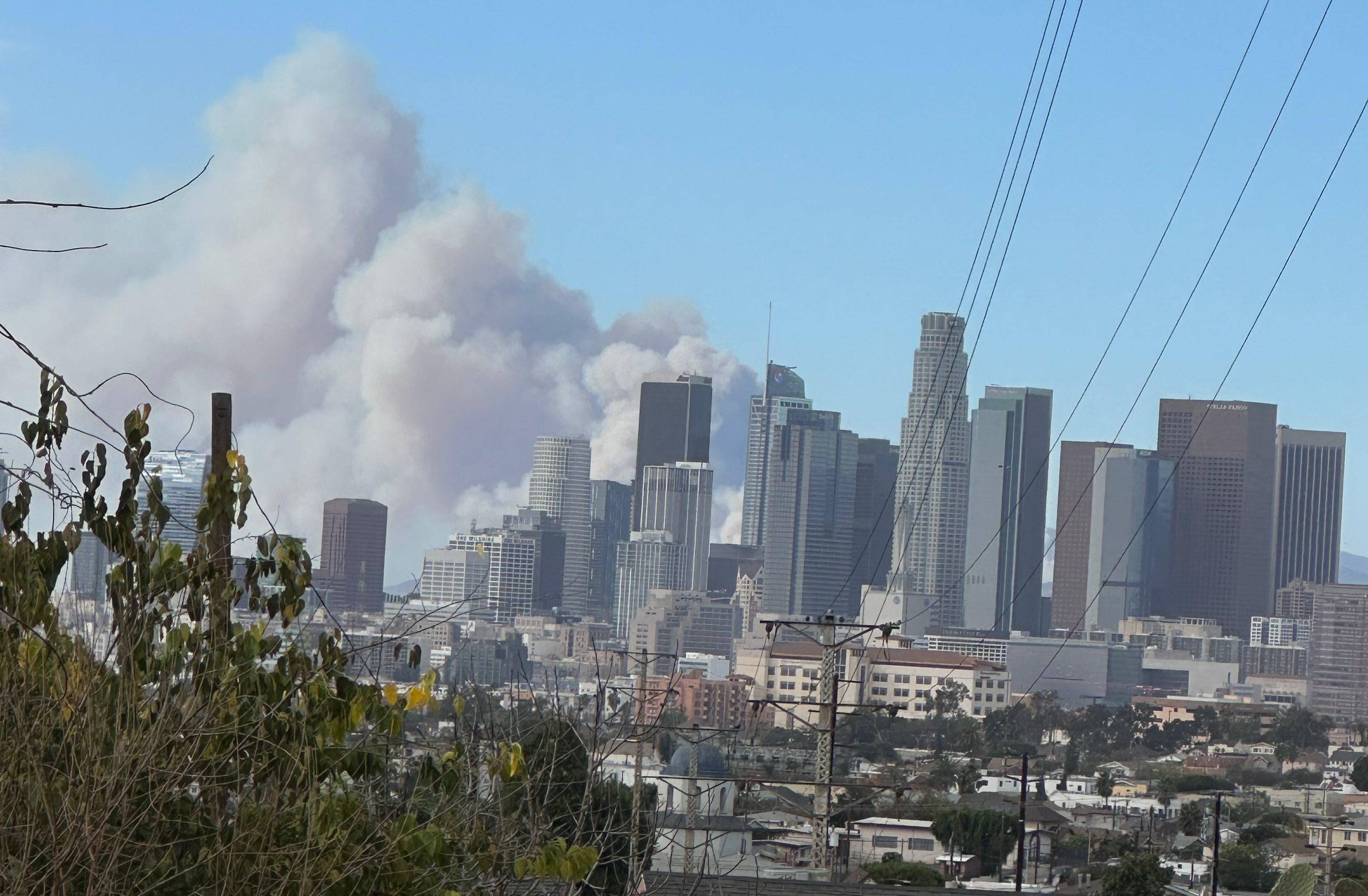 A view of the Palisades Fire from East Los Angeles on Jan. 7, 2025.