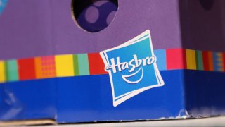 The Hasbro Inc. logo is seen on a toy for sale in a store in Manhattan, New York, on Nov. 16, 2021.