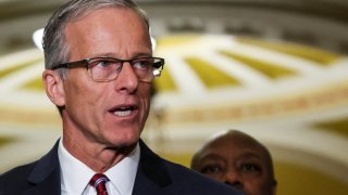 Republican U.S. Senator John Thune (R-SD), who was elected to become the next Senate Majority Leader, speaks to the media after a U.S. Senate Republicans meeting to vote on leadership positions for the 119th Congress, on Capitol Hill in Washington, U.S., November 13, 2024. 