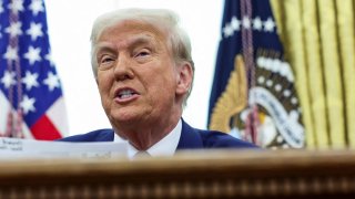 U.S. President Donald Trump in the Oval Office of the White House in Washington on Feb. 13, 2025.
