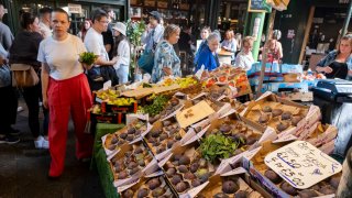 Fruit and veg stall Borough Market on 27th August 2024 in London, United Kingdom. Borough Market is a retail food market and farmers market in Southwark. It is one of the largest and oldest food markets in London, with a market on the site dating back to at least the 12th century. 