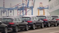 Mercedes-Benz cars wait to be shipped at the harbor in Bremerhaven, nothern Germany, on June 1, 2018. 