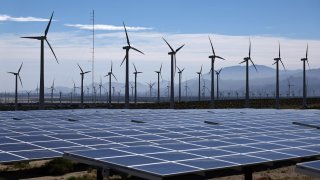 Wind turbines operate at a wind farm on March 06, 2024 near Palm Springs, California.