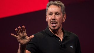 Larry Ellison, chairman and co-founder of Oracle Corp., speaks during the Oracle OpenWorld 2017 conference in San Francisco on Oct. 1, 2017.