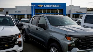 Chevrolet Silverado trucks at a Chevrolet dealership in Vallejo, California, US, on Monday, March 3, 2025. 