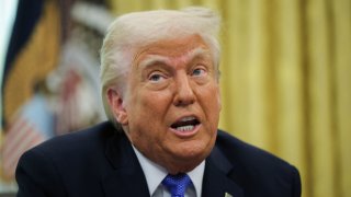 U.S. President Donald Trump delivers remarks in the Oval Office at the White House, in Washington, D.C., U.S., March 21, 2025.