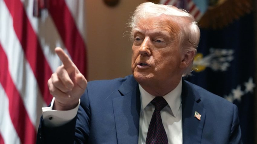 U.S. President Donald Trump delivers remarks during a Cabinet meeting at the White House on March 24, 2025.