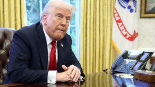 U.S. President Donald Trump speaks to the media in the Oval Office at the White House in Washington, D.C., U.S., March 26, 2025.