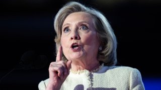 Hillary Clinton speaks on the first night of the Democratic National Convention at the United Center in Chicago, Ill., on Monday, August 19, 2024.
