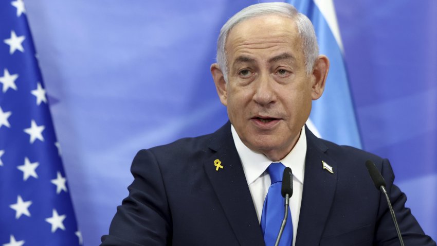 Israeli Prime Minister Benjamin Netanyahu attends a joint news conference with U.S. Secretary of State Marco Rubio at the Prime Minister's office in Jerusalem, Israel, Sunday, Feb. 16, 2025.