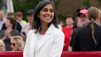 FILE – Usha Vance attends a campaign rally, Nov. 1, 2024, in Selma, N.C. (AP Photo/Allison Joyce, File)