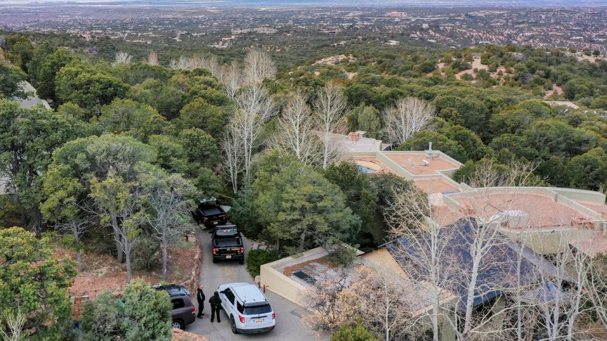 Santa Fe County deputies remain outside the house belonging to actor Gene Hackman and his wife Betsy Arakawa were earlier found dead, Thursday, Feb. 27, 2025 in Santa Fe, N.M.