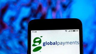 The Global Payments Company logo seen displayed on a smartphone.