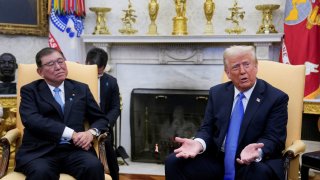 U.S. President Donald Trump meets with Japan’s Prime Minister Shigeru Ishiba at the White House in Washington, U.S., Feb. 7, 2025.