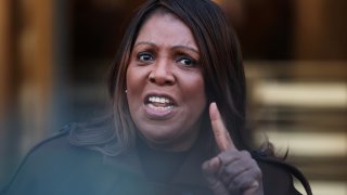 NY Attorney General Letitia James speaks during a press conference on Feb. 14, 2025 in New York City.
