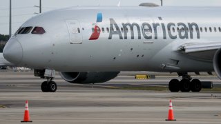 An American Airlines plane on the tarmac at the Miami International Airport on Feb. 19, 2025 in Miami, Florida.