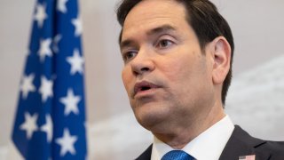 U.S. Secretary of State Marco Rubio speaks to the media during a refueling stop at Shannon Airport in Shannon, Ireland, March 12, 2025, as he travels from talks with Ukraine in Saudi Arabia to attending a G7 Foreign Ministers meeting in Canada.