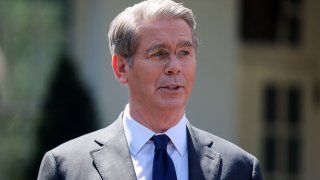 U.S. Secretary of the Treasury Scott Bessent speaks to the news media about the latest tariff announcement from President Donald Trump, at the White House, in Washington, D.C., U.S. April 9, 2025.