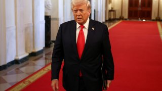 U.S. President Donald Trump arrives for a presentation of the Commander-in-Chief trophy to the U.S. Navy Midshipmen football team of the United States Naval Academy, at the White House in Washington, D.C., U.S., April 15, 2025.