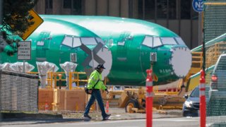 A Boeing 737 aircraft fuselage is pictured at the company’s Renton factory in Renton, Washington, on April 15, 2025.