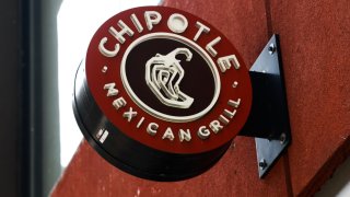The Chipotle logo is seen in New York City on July 16, 2024.