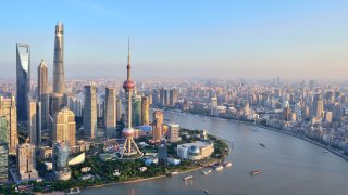 Shanghai urban skyline and the bund, China.