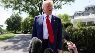 U.S. President Donald Trump speaks to the media before boarding Marine One as he departs for Michigan to attend a rally to celebrate his first 100 days in office, from the South Lawn of the White House in Washington, D.C., U.S., April 29, 2025.