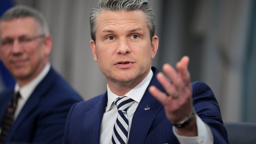 Secretary of Defense Pete Hegseth speaks during a meeting with El Salvador Minister of National Defense René Merino Monroy