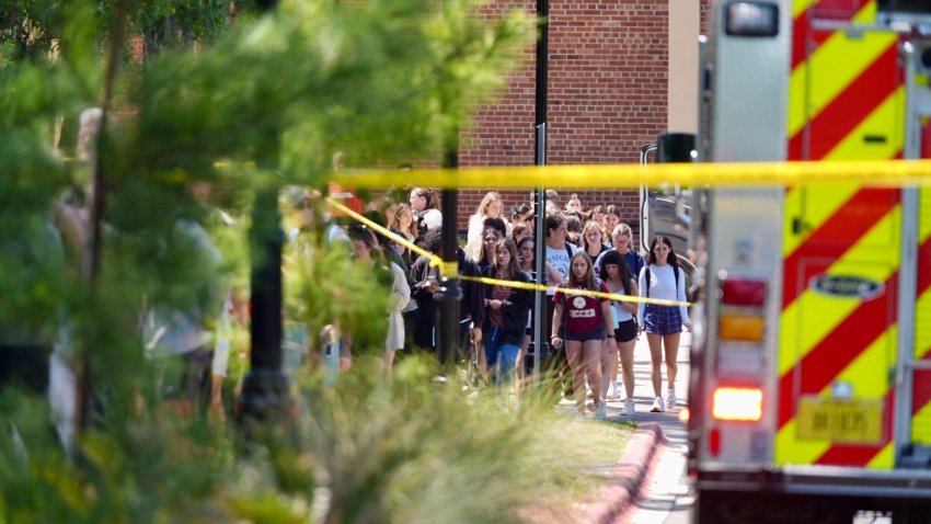 Evacuees on FSU campus after a mass shooting occurred Thursday.