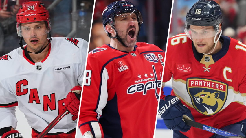 Sebastian Aho, Alex Ovechkin and Aleksander Barkov