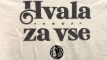 On the day former Mavs great Luka Doncic returns to the AAC, the Dallas Mavericks are giving fans a T-shirt that says "Thank you for everything" in Slovenian.