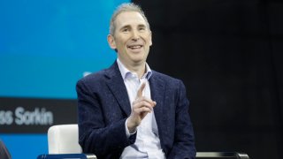 Andy Jassy on stage at the 2022 New York Times DealBook in New York City, November 30, 2022.