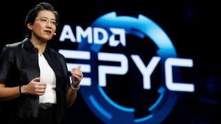 Lisa Su, president and CEO of AMD, talks about the AMD EPYC processor during a keynote address at the 2019 CES in Las Vegas, Nevada, U.S., January 9, 2019.