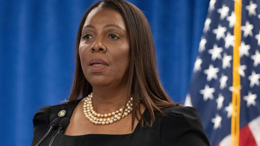 New York Attorney General Letitia James holds a press conference following a ruling against former U.S. President Donald Trump ordering him to pay $354.9 million and barring him from doing business in New York State for three years, in the Manhattan borough of New York City, U.S., February 16, 2024. 