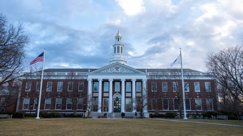 A general view of the Baker Library/Bloomberg Center on February 17, 2024, at Harvard Business School in Allston, MA.