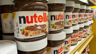 Containers of Nutella hazelnut spread made by the Ferrero company is displayed on March 27, 2024 in San Anselmo, California.