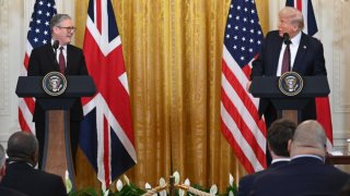 US President Donald Trump (R) holds a bilateral meeting with British Prime Minister Keir Starmer in the Oval Office of the White House in Washington, DC, on Feb. 27, 2025.