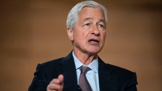 Jamie Dimon, chief executive officer of JPMorgan Chase & Co., speaks during the 2025 National Retirement Summit in Washington, DC, US, on Wednesday, March 12, 2025.