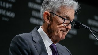 Jerome Powell, chairman of the US Federal Reserve, during an Economic Club of Chicago event in Chicago, Illinois, US, on Wednesday, April 16, 2025.