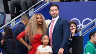 Serena Williams, Alexis Ohanian and their daughter Olympia attend the Opening Ceremony of the Olympic Games Paris 2024.