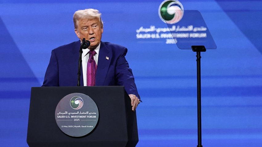 U.S. President Donald Trump speaks at the Saudi-U.S. Investment Forum, in Riyadh, Saudi Arabia, May 13, 2025.