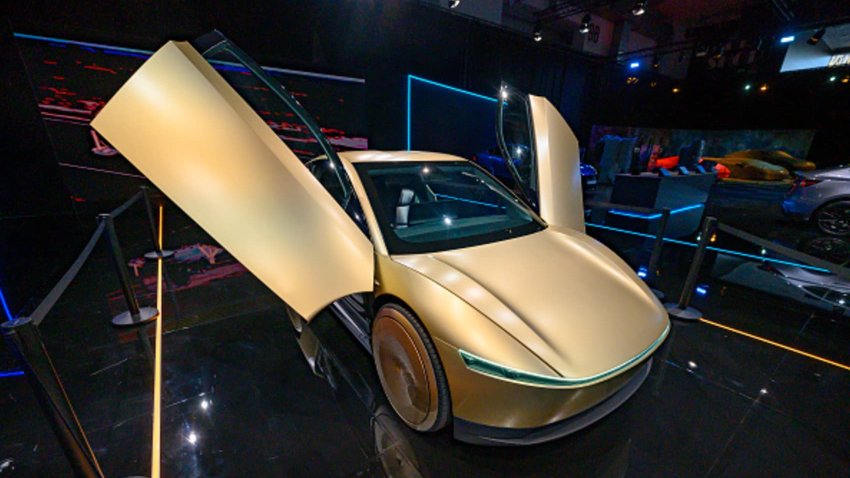 Tesla Cybercab or Robotaxi two-passenger battery-electric self-driving car on display at the AutoSalon on Jan. 10, 2025 in Brussels, Belgium.