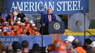 US President Donald Trump speaks during a rally at US Steel – Irvin Works in West Mifflin, Pennsylvania, May 30, 2025.