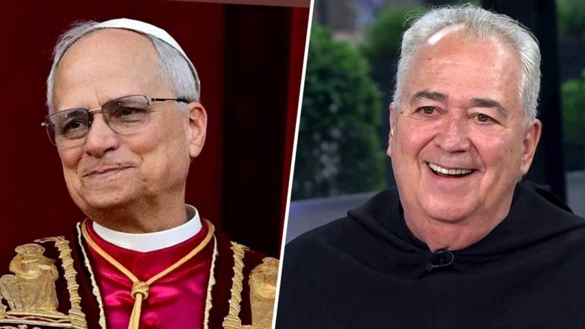 Pope Leo XIV and Villanova University president Peter Donohue