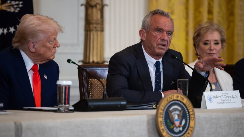 Robert F. Kennedy Jr. and President Donald Trump during a Make America Healthy Again Commission event in the East Room of the White House in Washington.